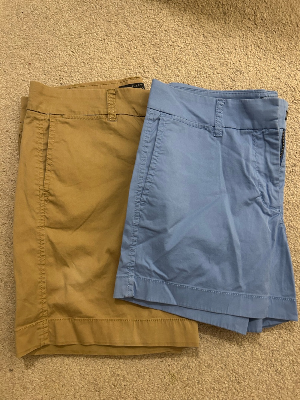 2 pairs Size 4 JCREW Cotton Shorts in Tan and Light Blue